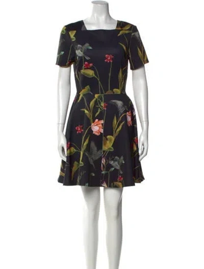 Pre-owned Ted Baker Floral Print Mini Dress In Black
