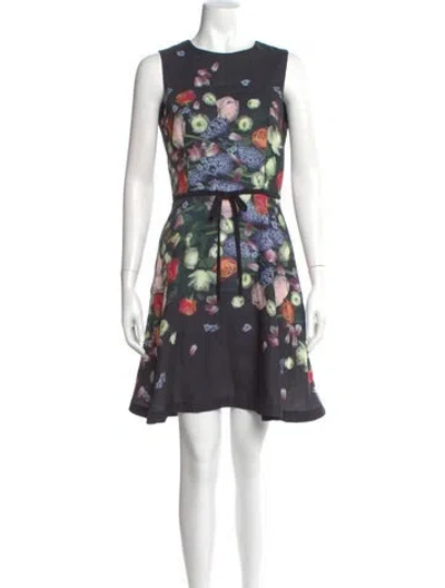 Pre-owned Ted Baker Floral Print Mini Dress In Black
