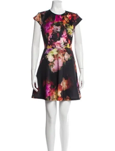 Pre-owned Ted Baker Floral Print Mini Dress In Black