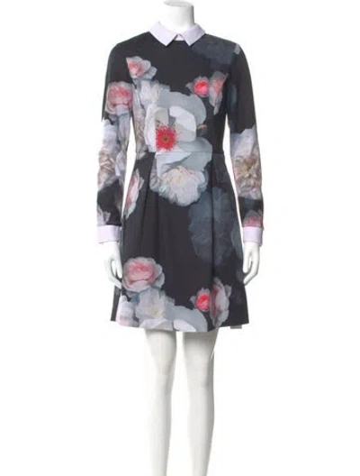 Pre-owned Ted Baker Floral Print Mini Dress In Black