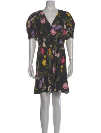 Pre-owned Ted Baker Floral Print Mini Dress In Black