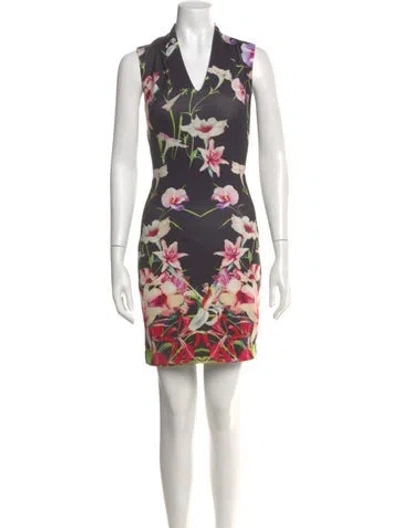 Pre-owned Ted Baker Floral Print Mini Dress In Black
