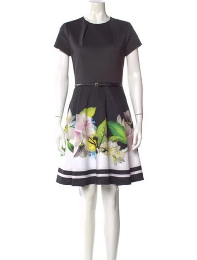 Pre-owned Ted Baker Floral Print Mini Dress In Black