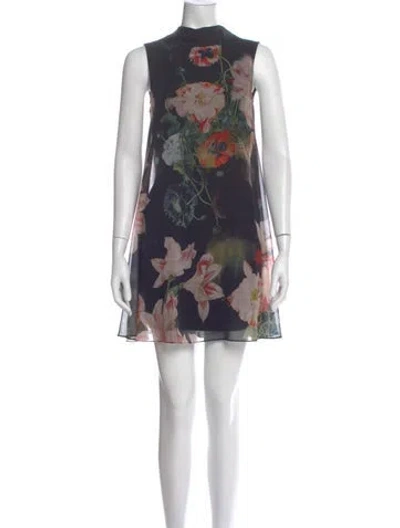 Pre-owned Ted Baker Floral Print Mini Dress In Black