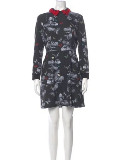 Pre-owned Ted Baker Floral Print Mini Dress In Black