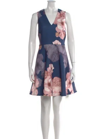 Pre-owned Ted Baker Floral Print Mini Dress In Black