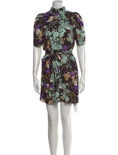 Pre-owned Ted Baker Floral Print Mini Dress In Black