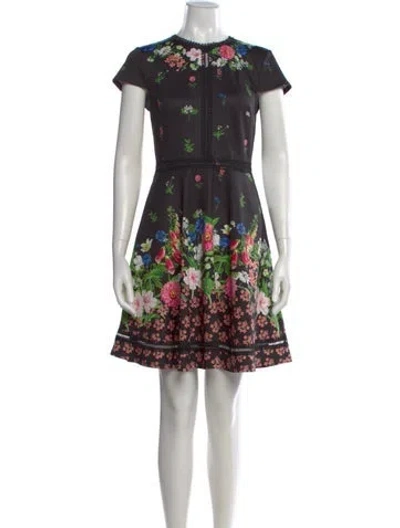 Pre-owned Ted Baker Floral Print Mini Dress In Black