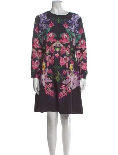 Pre-owned Ted Baker Floral Print Mini Dress In Black
