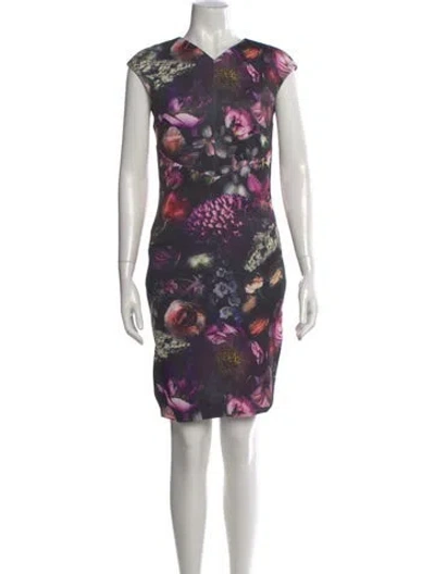 Pre-owned Ted Baker Floral Print Mini Dress In Black