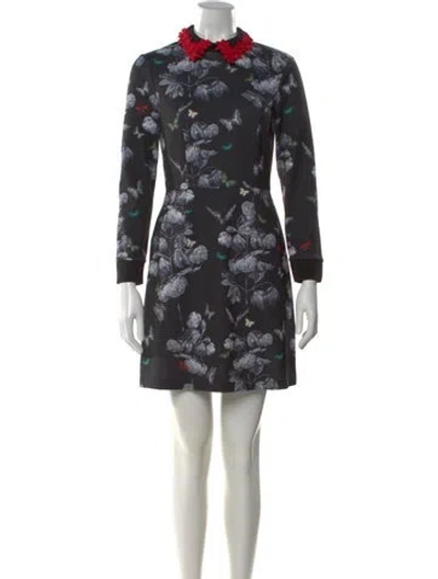 Pre-owned Ted Baker Floral Print Mini Dress In Black