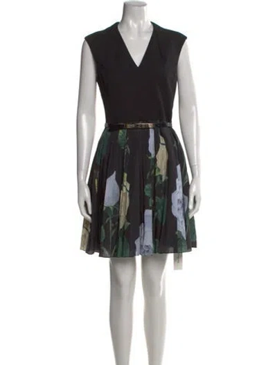 Pre-owned Ted Baker Floral Print Mini Dress In Black