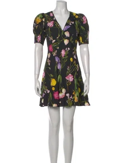 Pre-owned Ted Baker Floral Print Mini Dress In Black