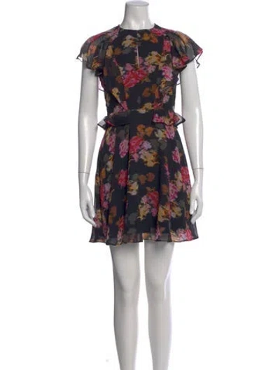 Pre-owned Ted Baker Floral Print Mini Dress In Black