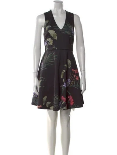 Pre-owned Ted Baker Floral Print Mini Dress In Black