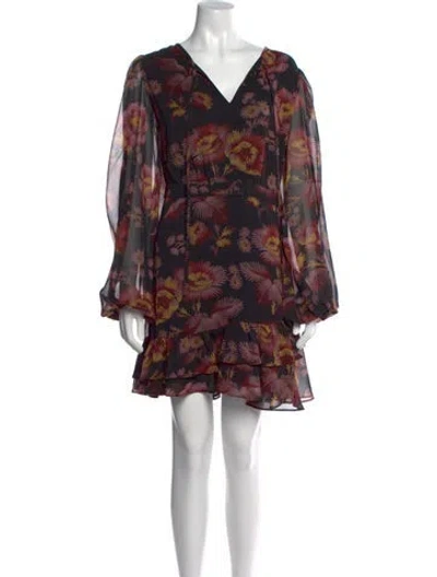 Pre-owned Ted Baker Floral Print Mini Dress In Black