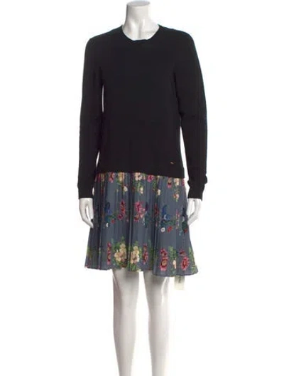 Pre-owned Ted Baker Floral Print Mini Dress In Black