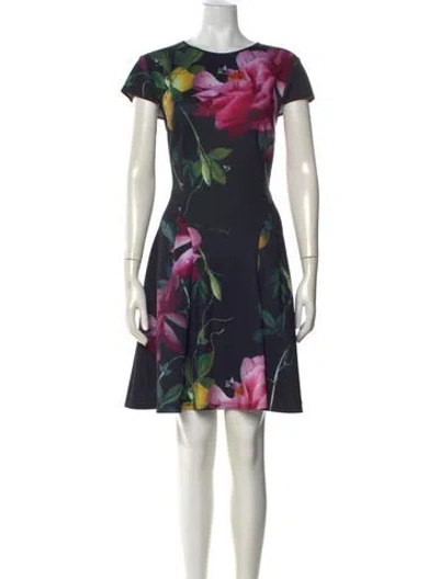 Pre-owned Ted Baker Floral Print Mini Dress In Black