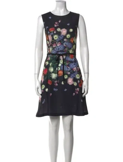 Pre-owned Ted Baker Floral Print Mini Dress In Black