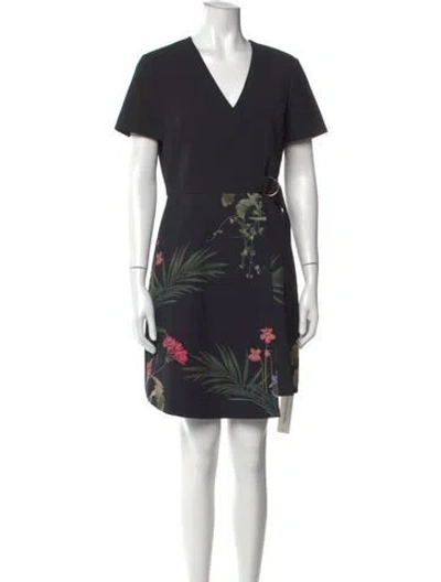 Pre-owned Ted Baker Floral Print Mini Dress In Black