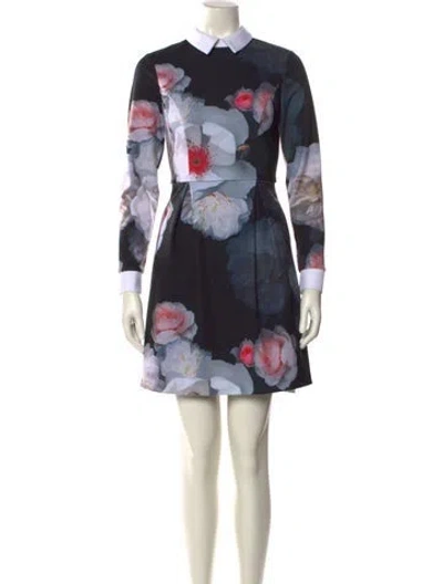 Pre-owned Ted Baker Floral Print Mini Dress In Black