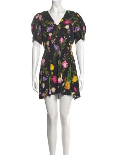 Pre-owned Ted Baker Floral Print Mini Dress In Black