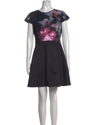 Pre-owned Ted Baker Floral Print Mini Dress In Black