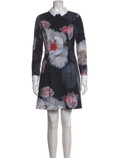 Pre-owned Ted Baker Floral Print Mini Dress In Black