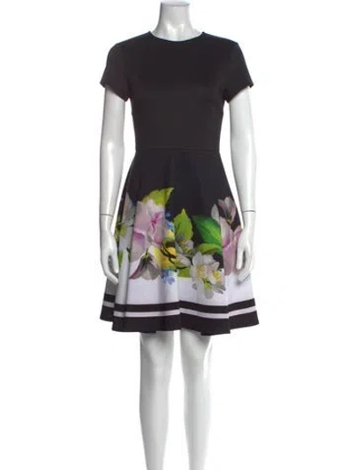 Pre-owned Ted Baker Floral Print Mini Dress In Black
