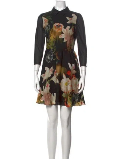 Pre-owned Ted Baker Floral Print Mini Dress In Black