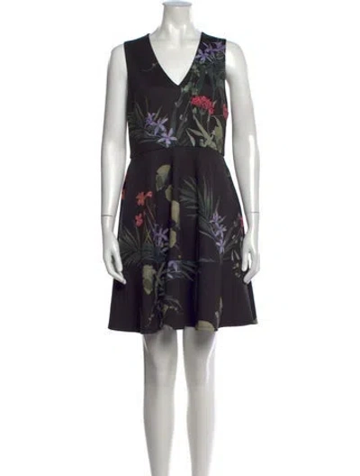 Pre-owned Ted Baker Floral Print Mini Dress In Black