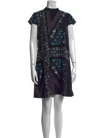 Pre-owned Ted Baker Floral Print Mini Dress In Black