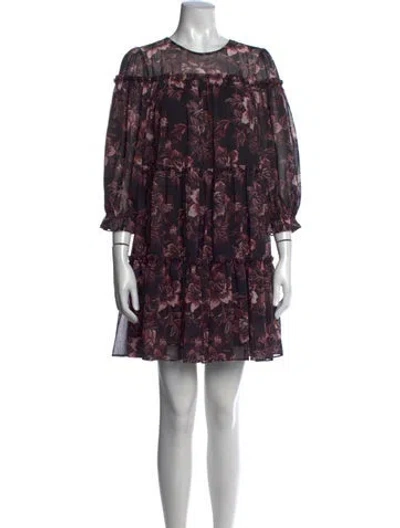 Pre-owned Ted Baker Floral Print Mini Dress In Black