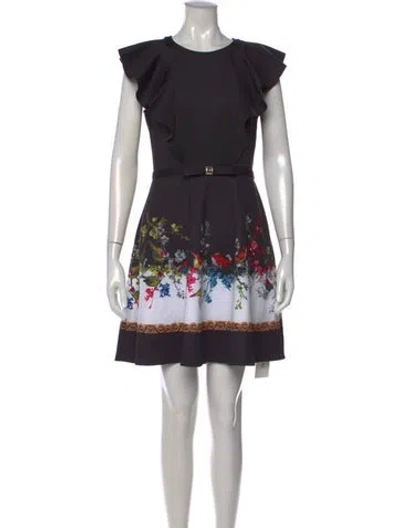Pre-owned Ted Baker Floral Print Mini Dress In Black
