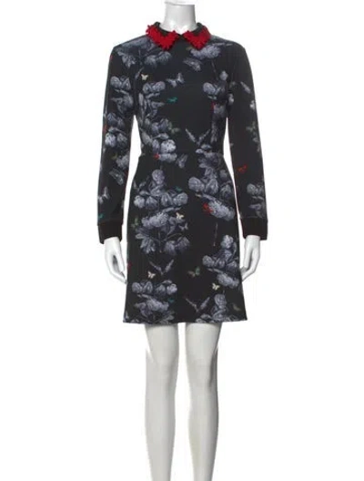 Pre-owned Ted Baker Floral Print Mini Dress In Black