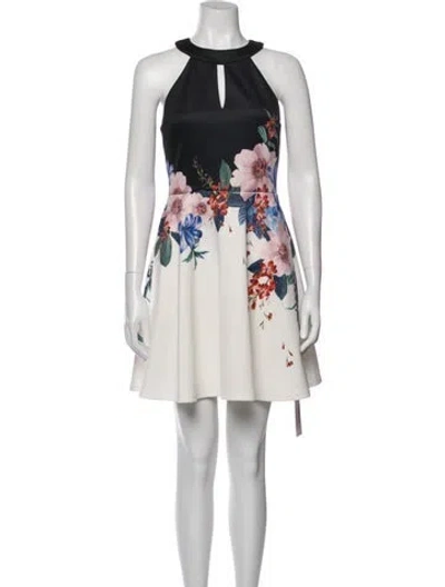Pre-owned Ted Baker Floral Print Mini Dress In Black