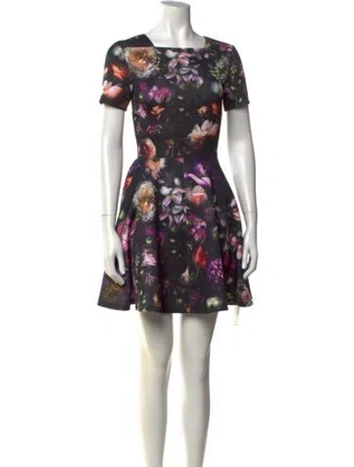 Pre-owned Ted Baker Floral Print Mini Dress In Black
