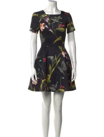 Pre-owned Ted Baker Floral Print Mini Dress In Black