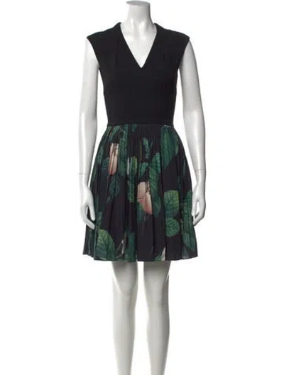 Pre-owned Ted Baker Floral Print Mini Dress In Black