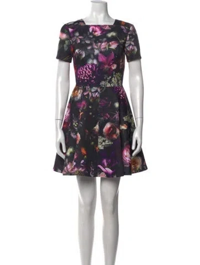 Pre-owned Ted Baker Floral Print Mini Dress In Black