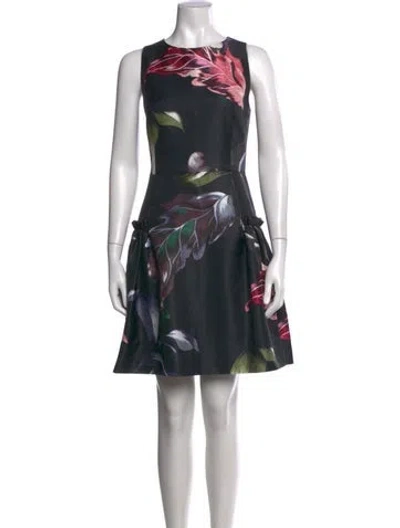 Pre-owned Ted Baker Floral Print Mini Dress In Black