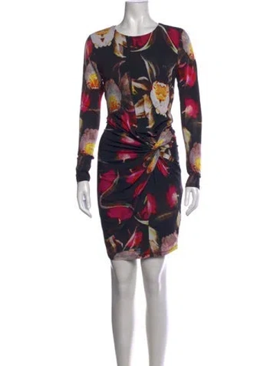 Pre-owned Ted Baker Floral Print Mini Dress In Black