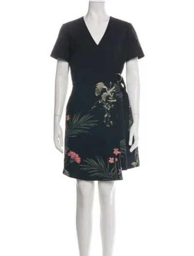 Pre-owned Ted Baker Floral Print Mini Dress In Black