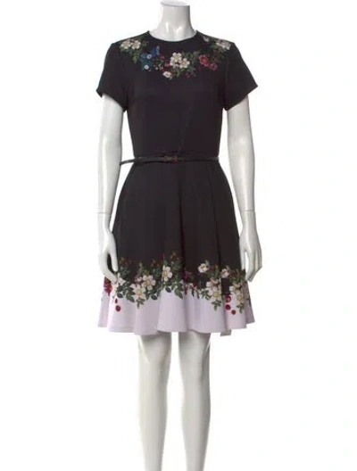 Pre-owned Ted Baker Floral Print Mini Dress In Black