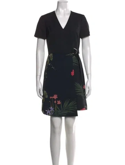 Pre-owned Ted Baker Floral Print Mini Dress In Black