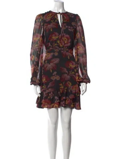 Pre-owned Ted Baker Floral Print Mini Dress In Black