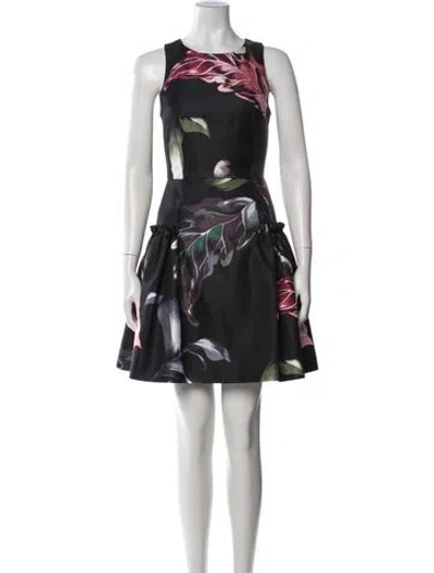 Pre-owned Ted Baker Floral Print Mini Dress In Black