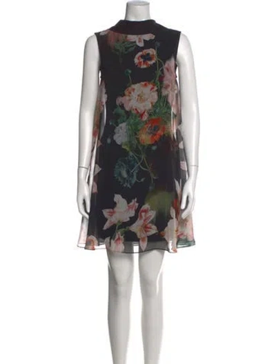 Pre-owned Ted Baker Floral Print Mini Dress In Black