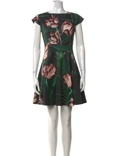 Pre-owned Ted Baker Floral Print Mini Dress In Black