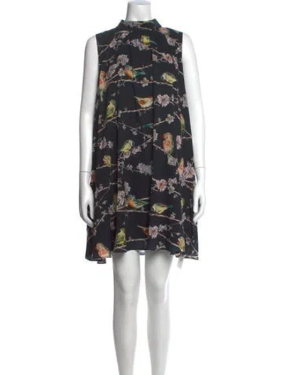 Pre-owned Ted Baker Floral Print Mini Dress In Black